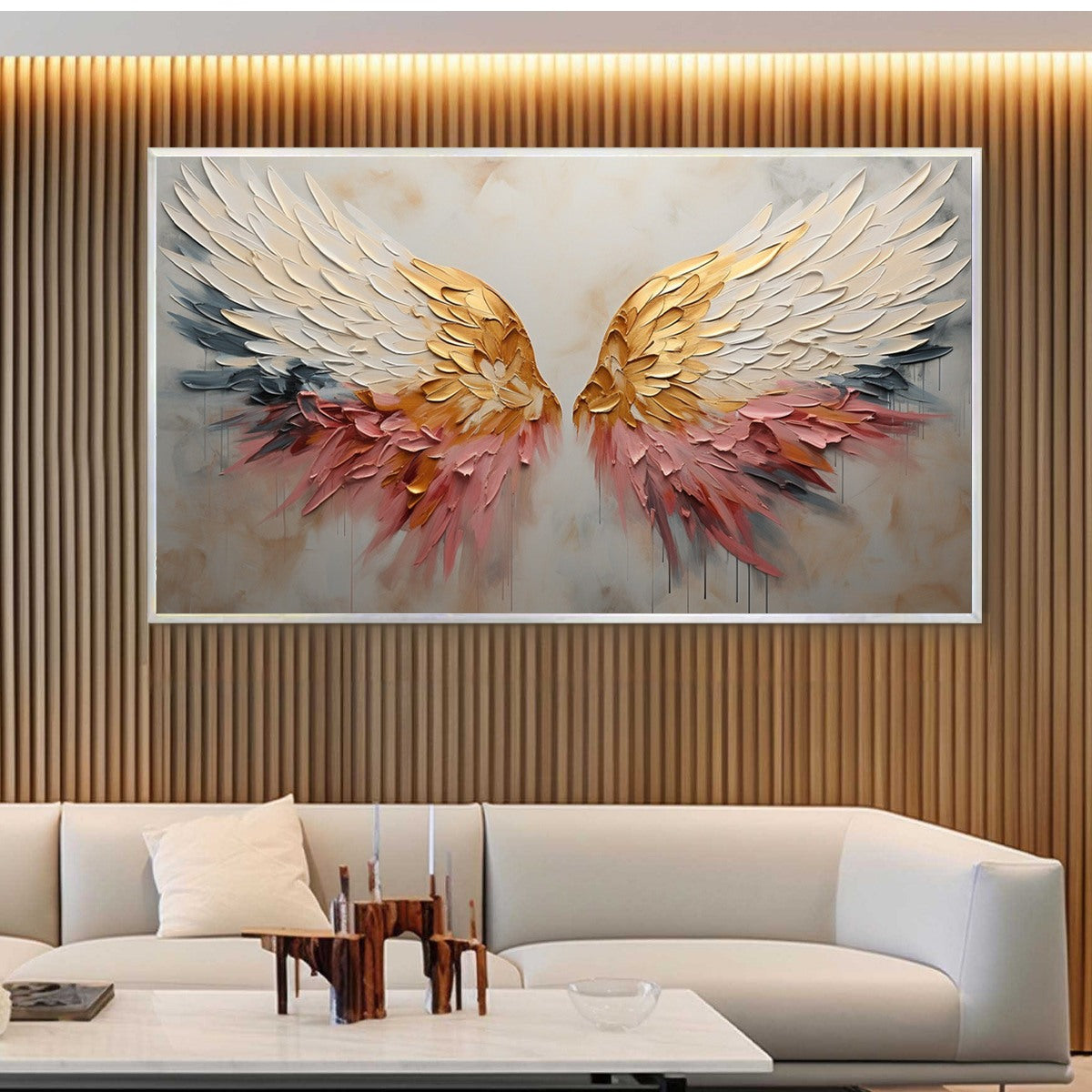 Gold Leaf Angel Wings Painting | Luxury 3D Textured Art