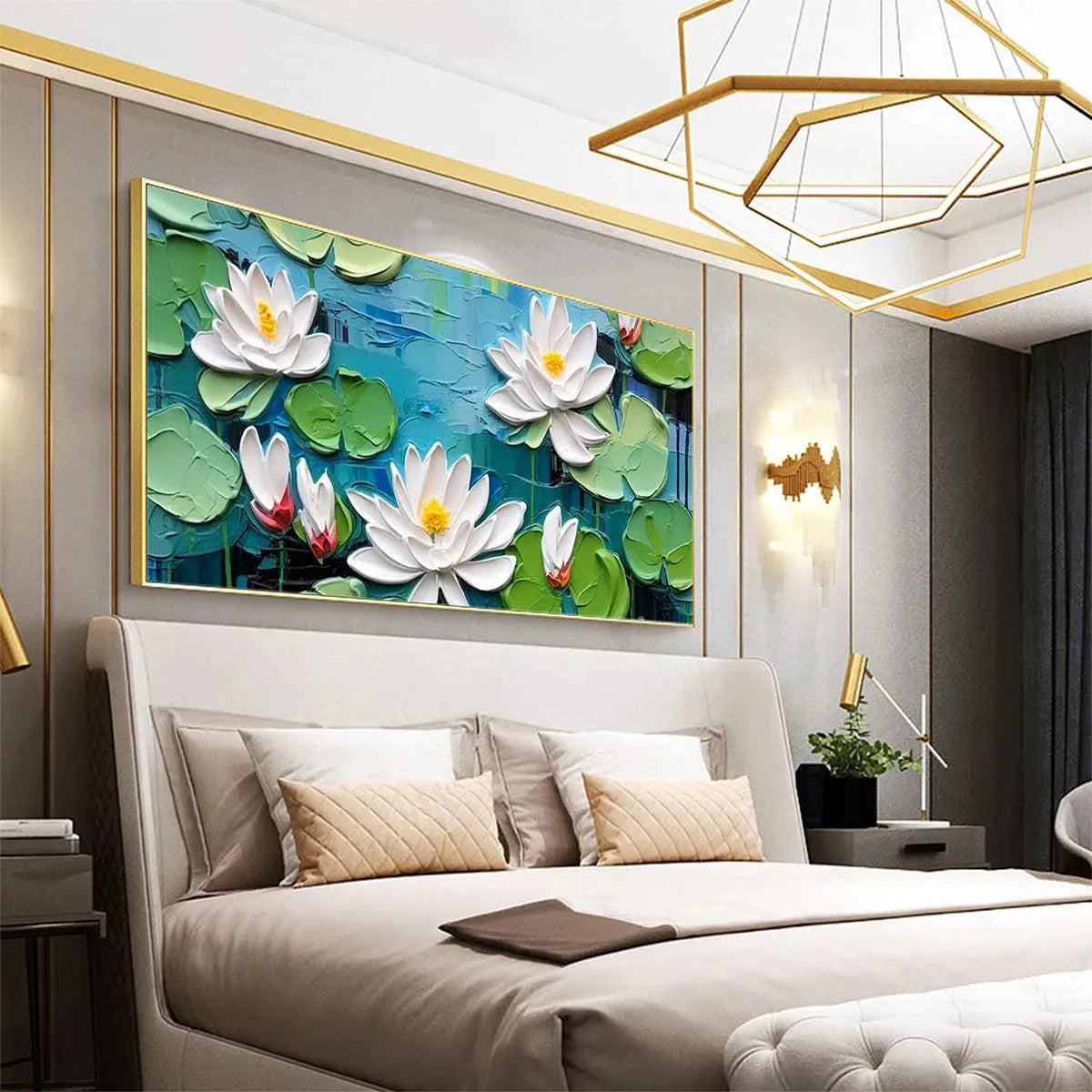 Textured 3D Water Lily Painting | Impasto Lotus Flower Art #AA 139