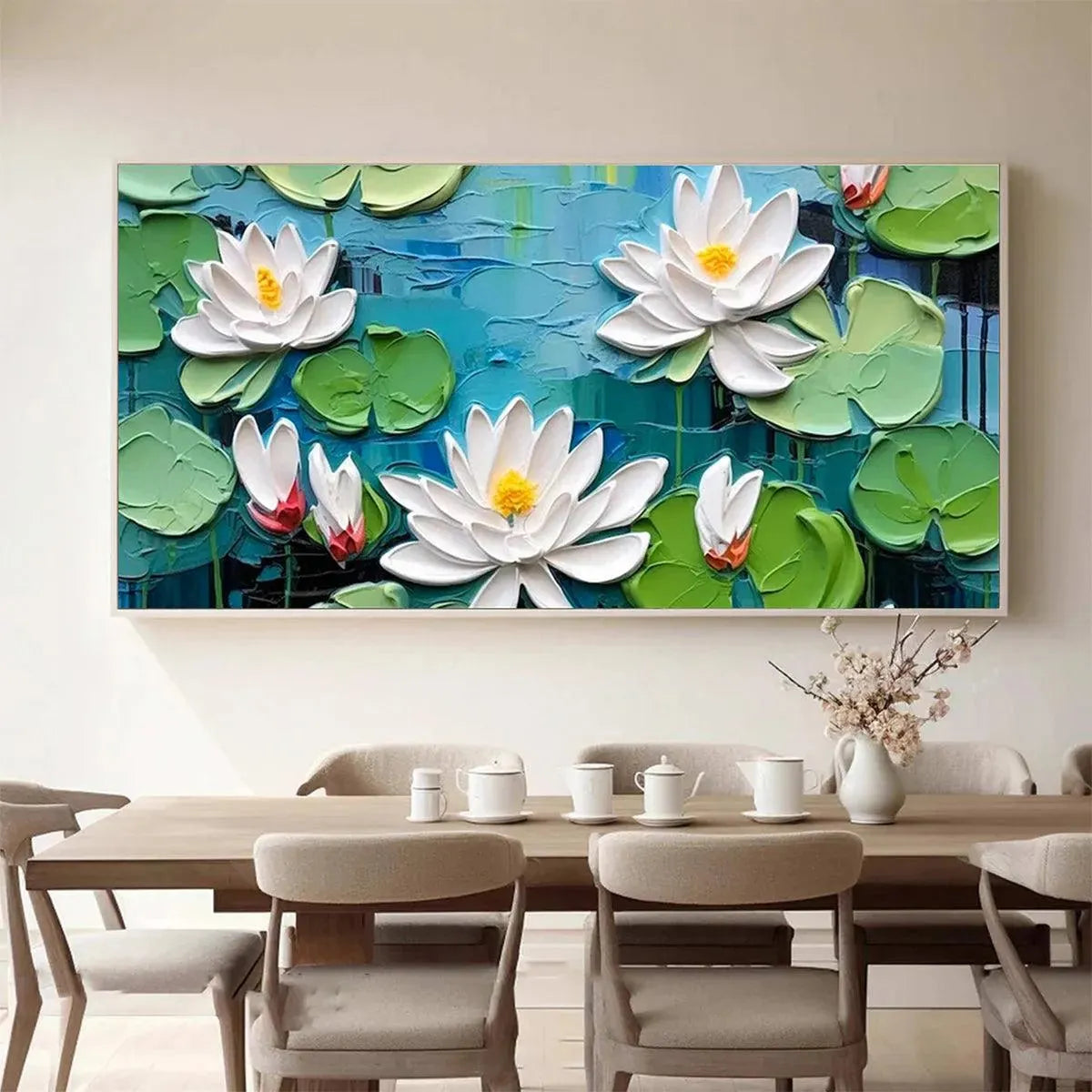Modern Impressionist Lotus Art | Textured Water Lily Painting