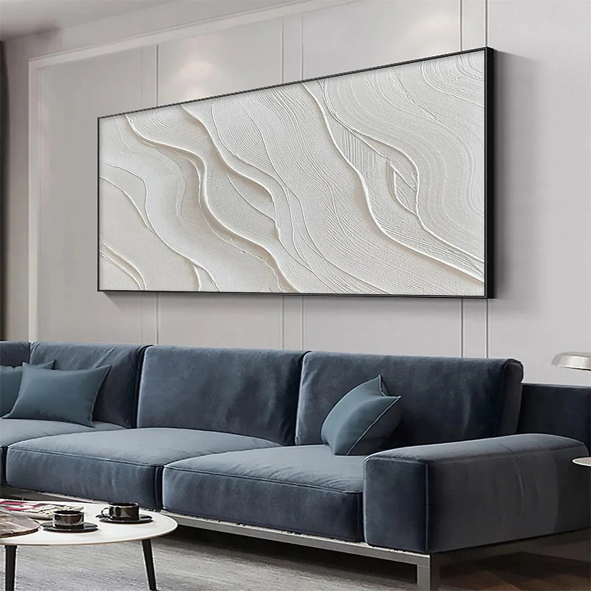 3D Relief Plaster Effect Canvas | Abstract White Wave Art #AA 463