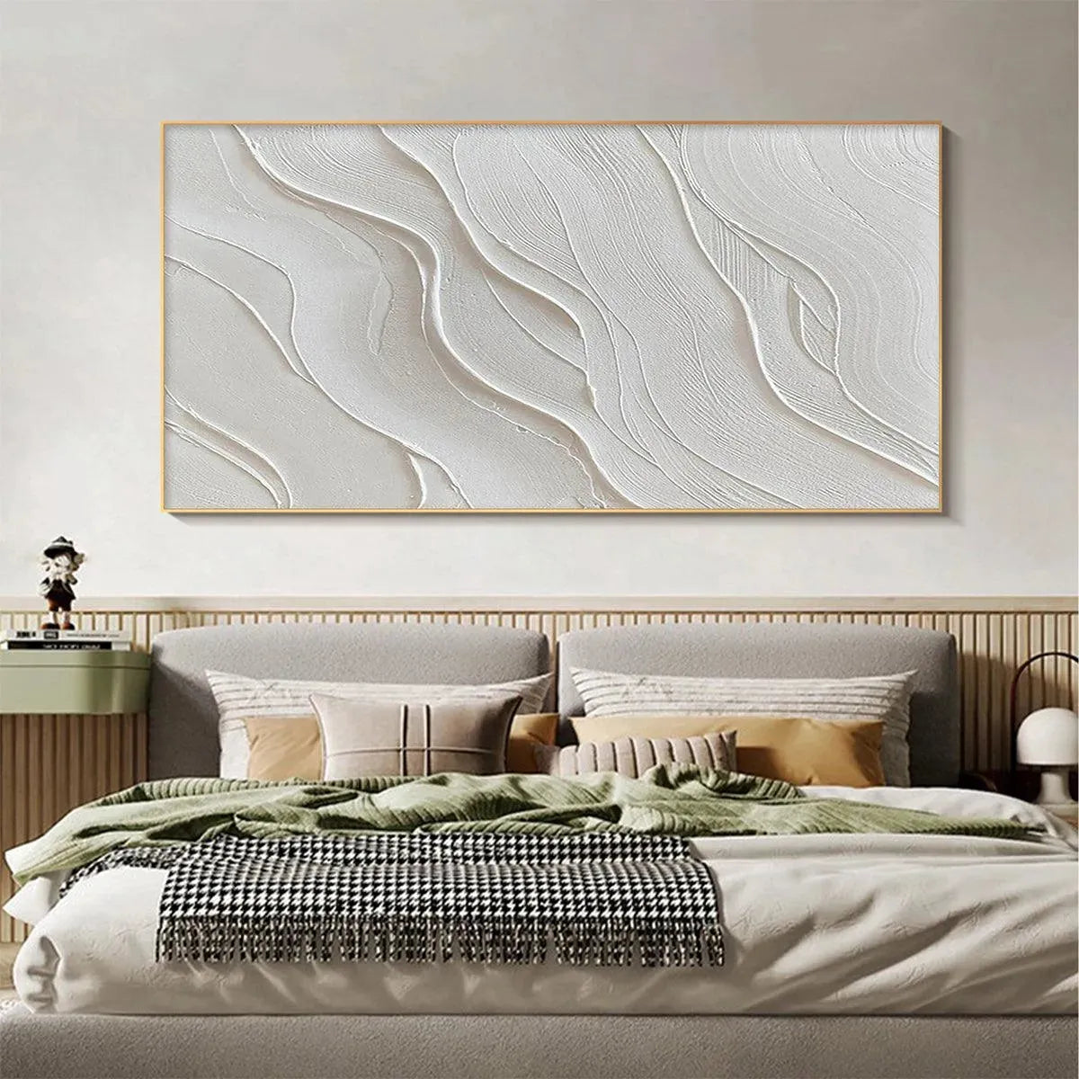 3D Relief Plaster Effect Canvas | Abstract White Wave Art #AA 463