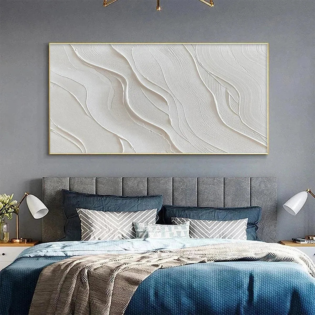 3D Relief Plaster Effect Canvas | Abstract White Wave Art #AA 463
