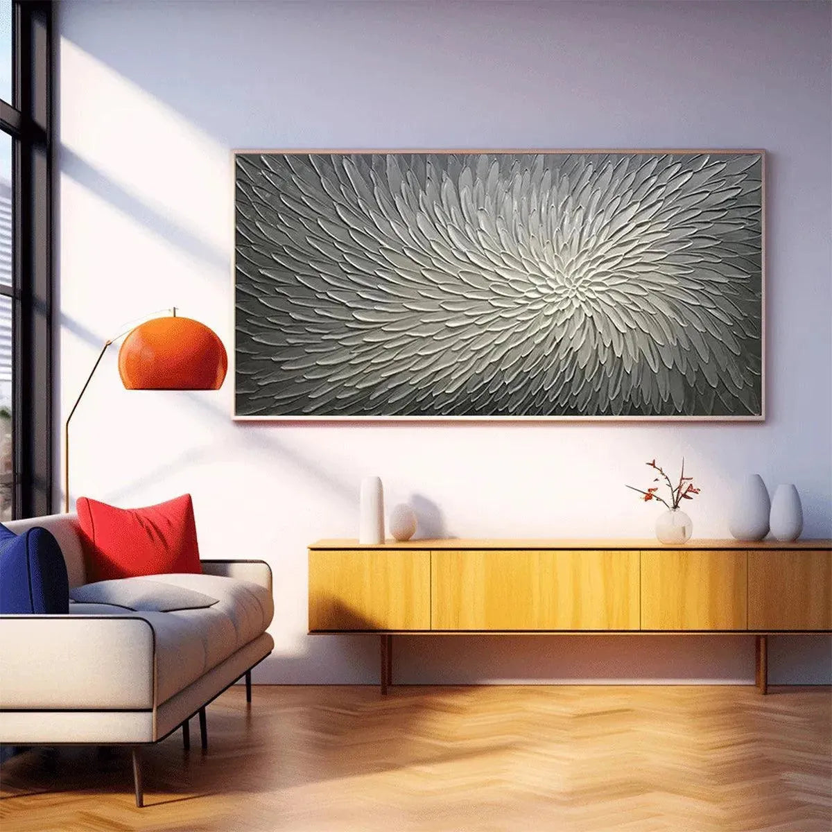 Textured 3D Abstract Flower | Grey & White Wall Art #AA 142