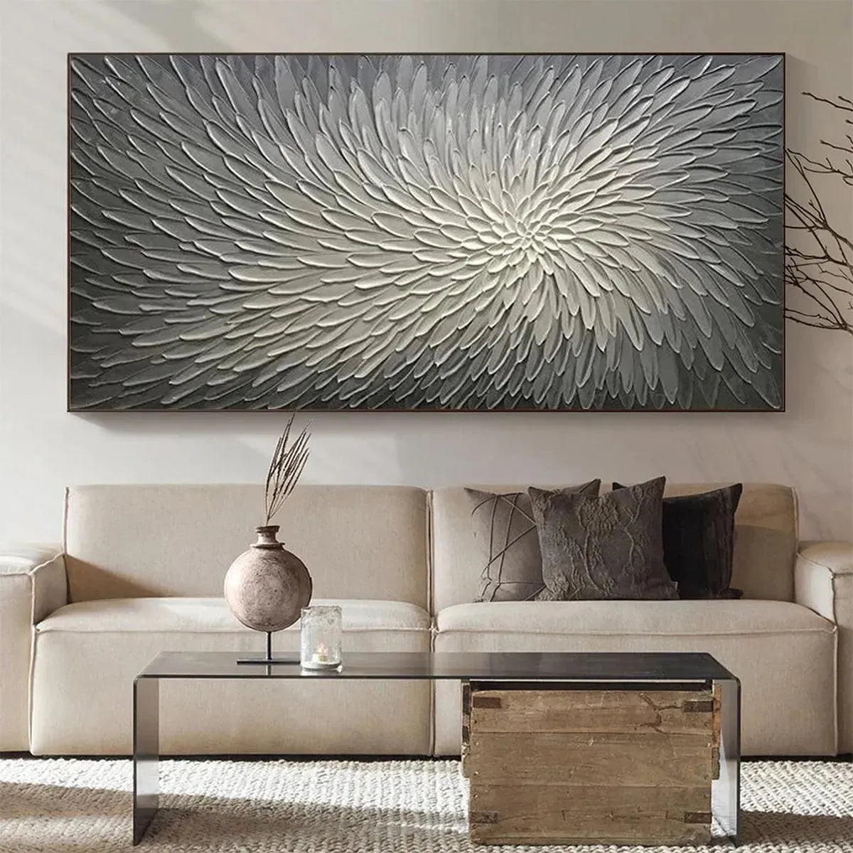 Abstract White Dahlia Painting | 3D Textured Floral Art