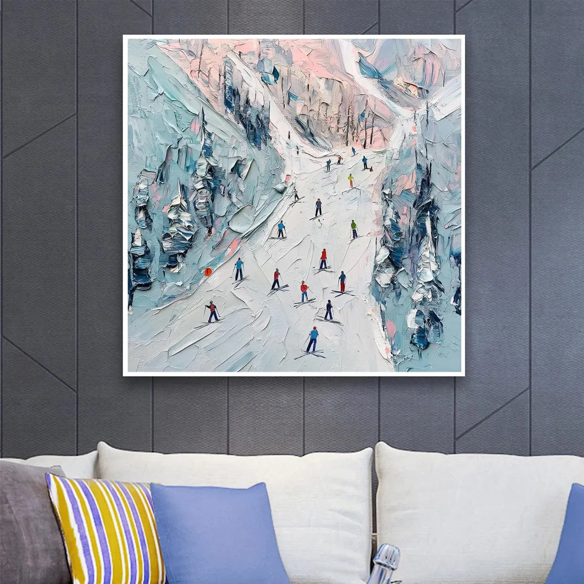 Pastel Winter Landscape | Pink and Blue Ski Painting