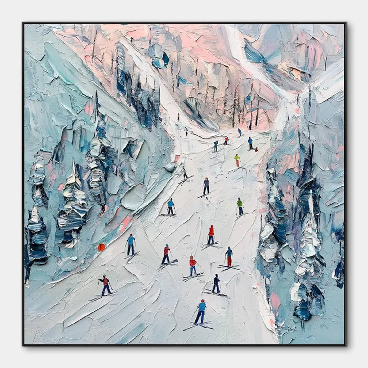 Aerial View Ski Slope Painting | Large Square Wall Art #AA 231