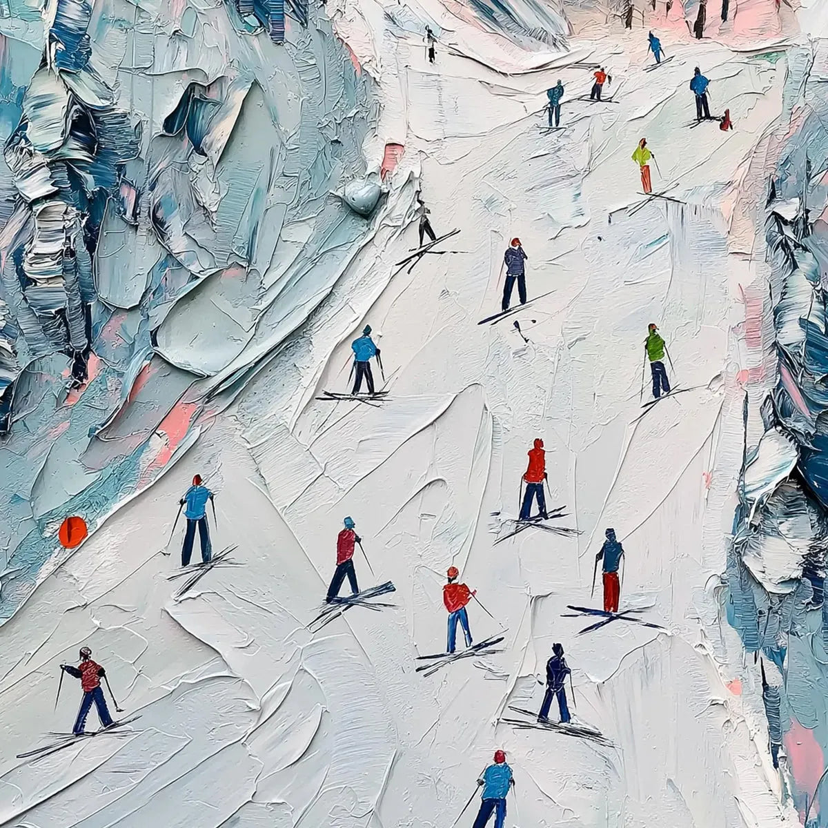 Aerial View Ski Slope Painting | Large Square Wall Art #AA 231