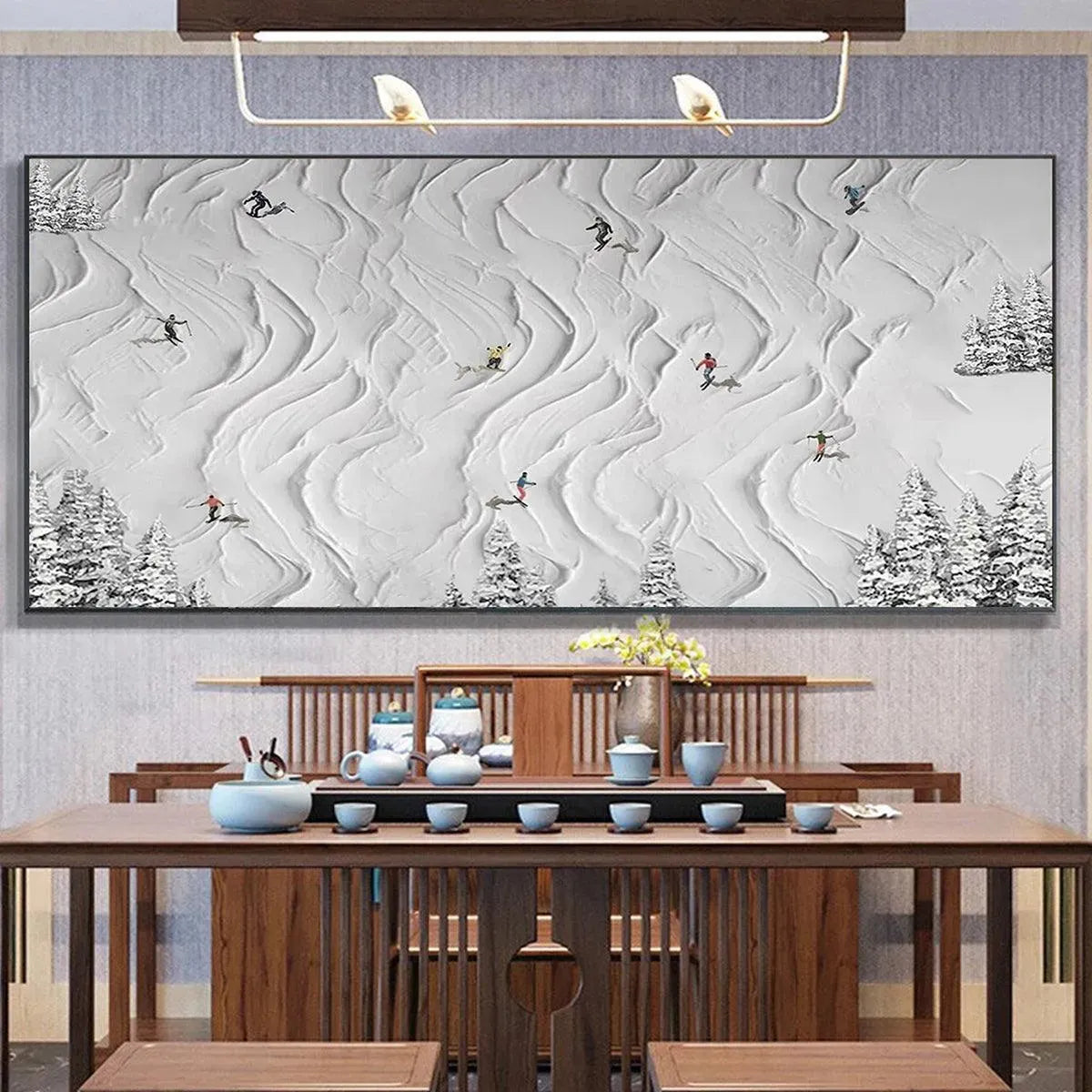Abstract Ski Tracks Painting | Modern Winter Landscape