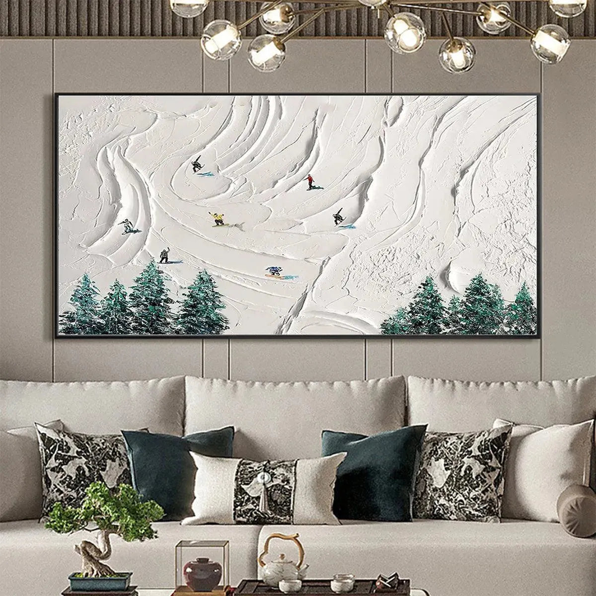 Skiers & Snowboarders Painting | Winter Sports Wall Art