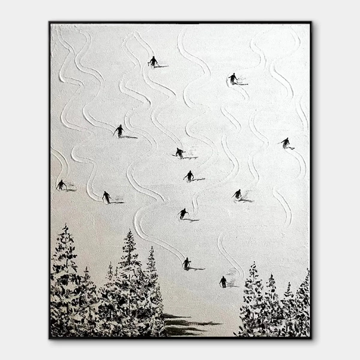 Black and White Ski Art | Large Textured Painting #AA 233