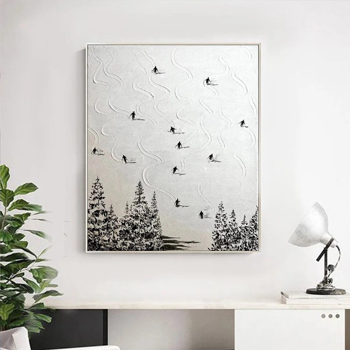Abstract Ski Tracks Painting | Modern Winter Landscape