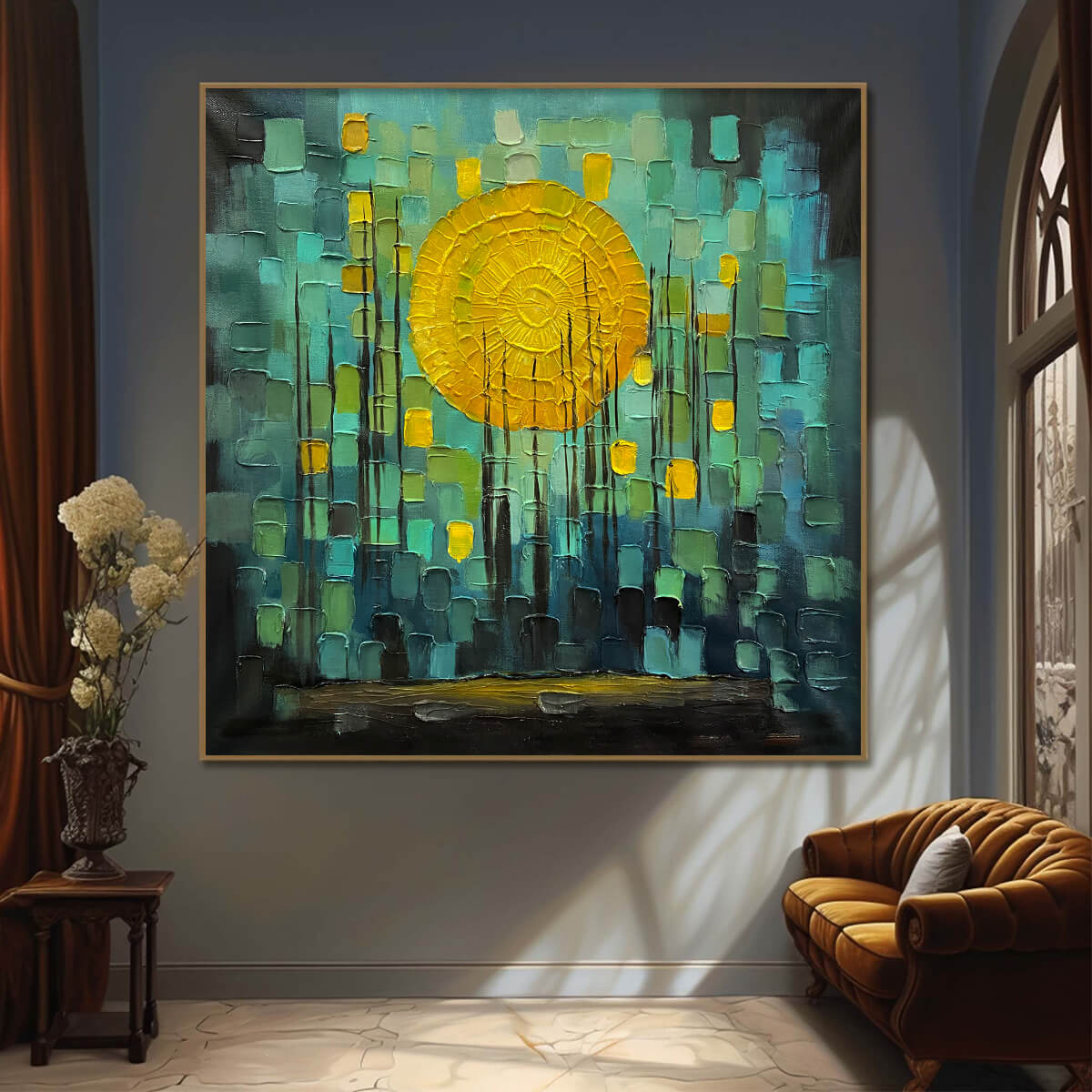 Abstract Sunrise Over Harbor | Textured City Painting