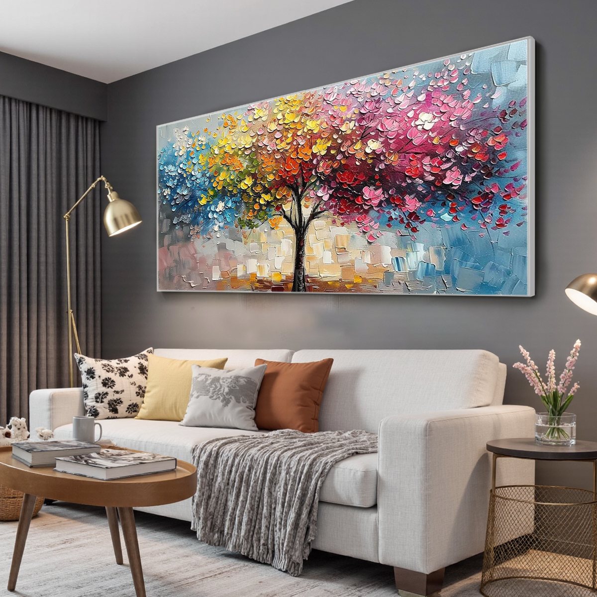 Colorful Tree of Life Canvas Wall Art | Vibrant Rainbow Tree Print #AA 395
