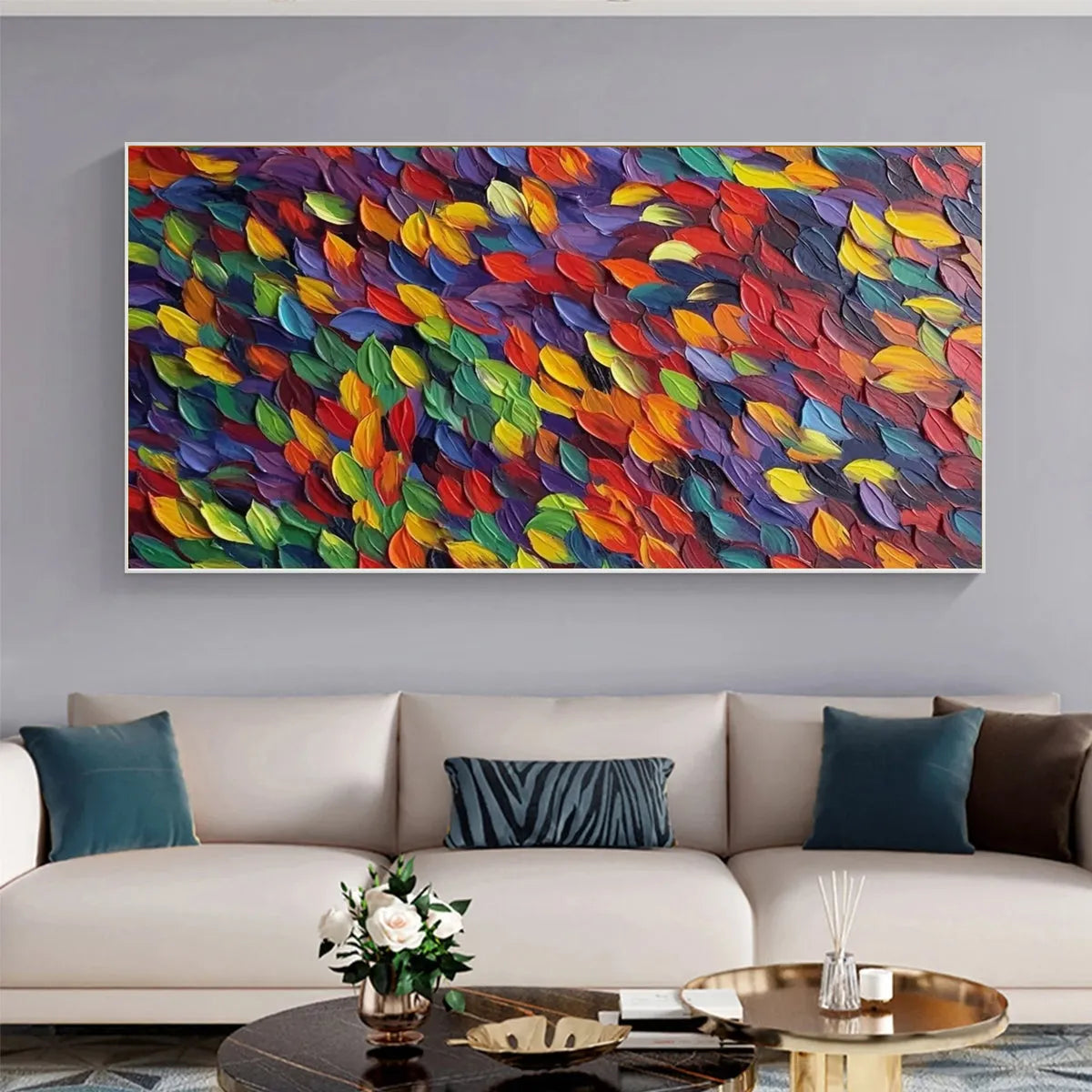Rainbow Leaf Painting | Colorful Abstract Wall Art