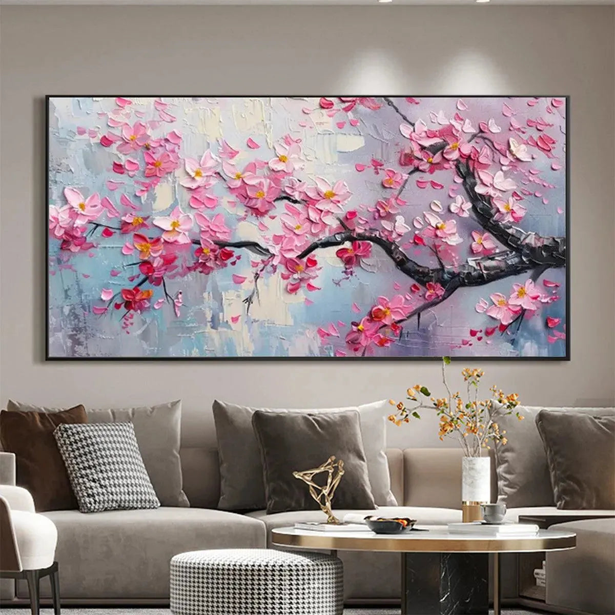 Textured 3D Cherry Blossom Art | Pink Impasto Flower Painting #AA 165
