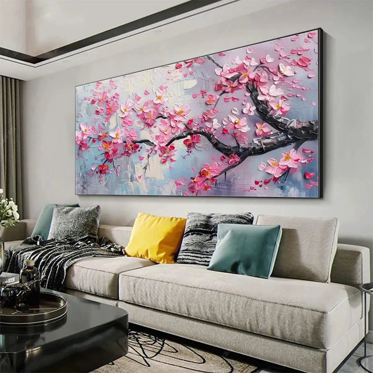 Pink Cherry Blossom Canvas Wall Art | Panoramic Sakura Print #AA 401