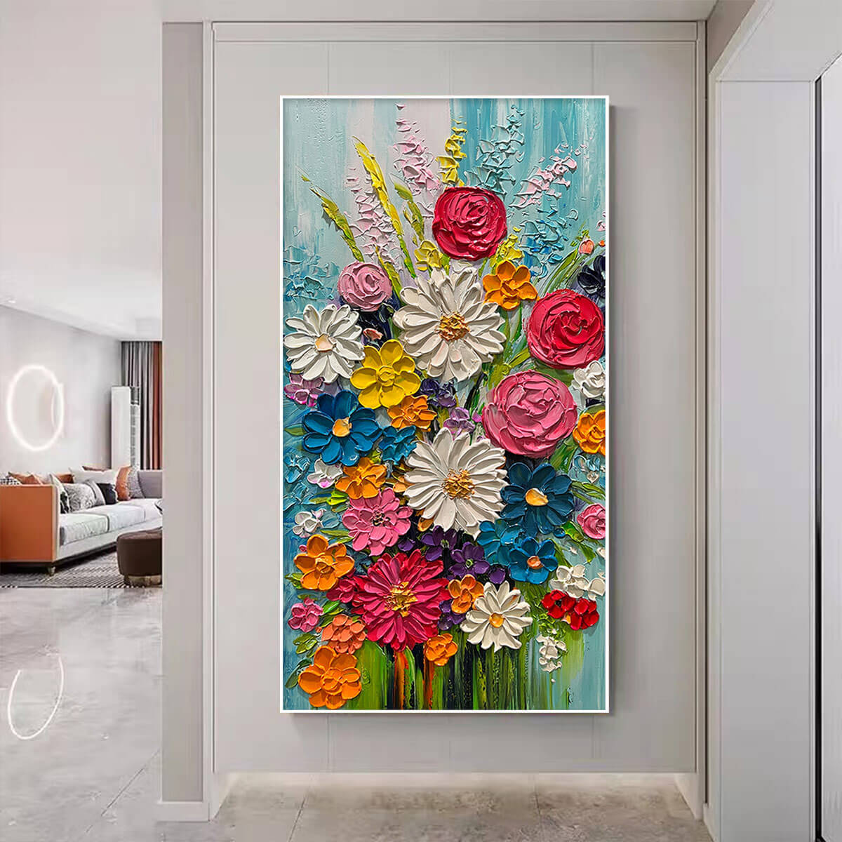 Rainbow Wildflower Bouquet | Colorful 3D Textured Painting