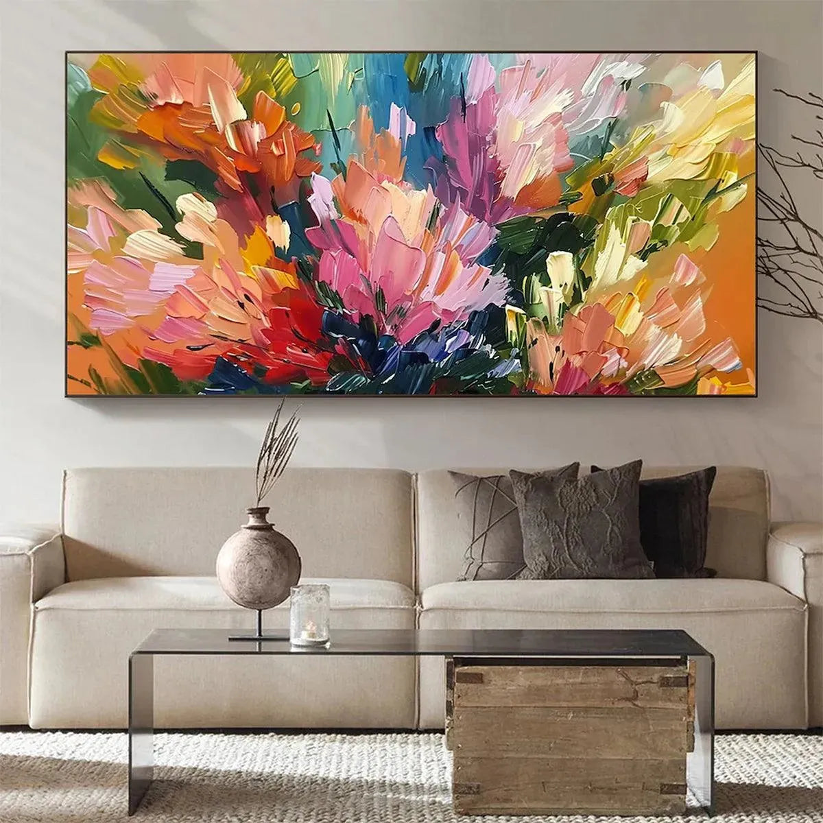 Lush Abstract Bouquet Painting | Colorful Palette Knife Art