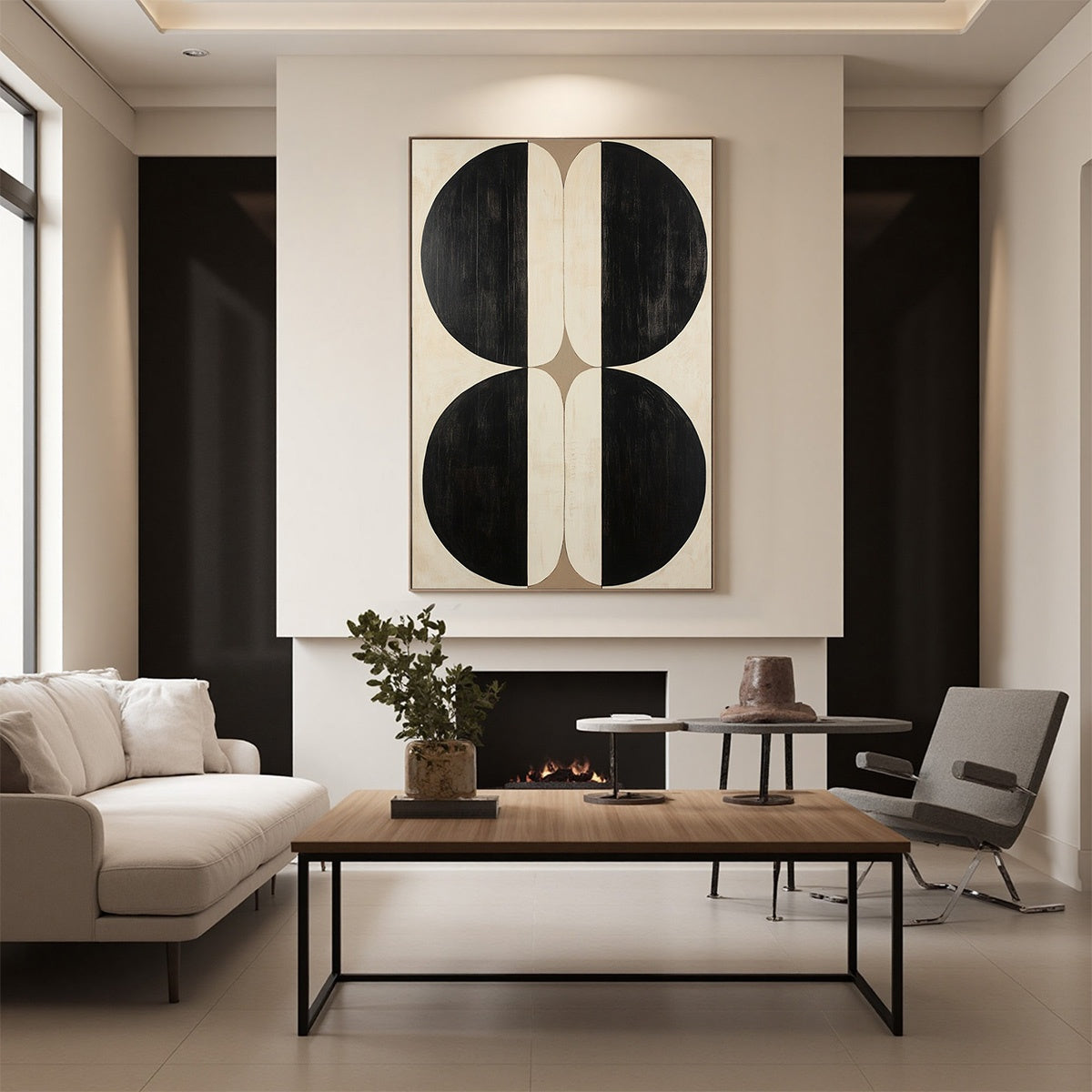 Sophisticated Abstract Painting | Elegant Black & Beige Art #AA 096