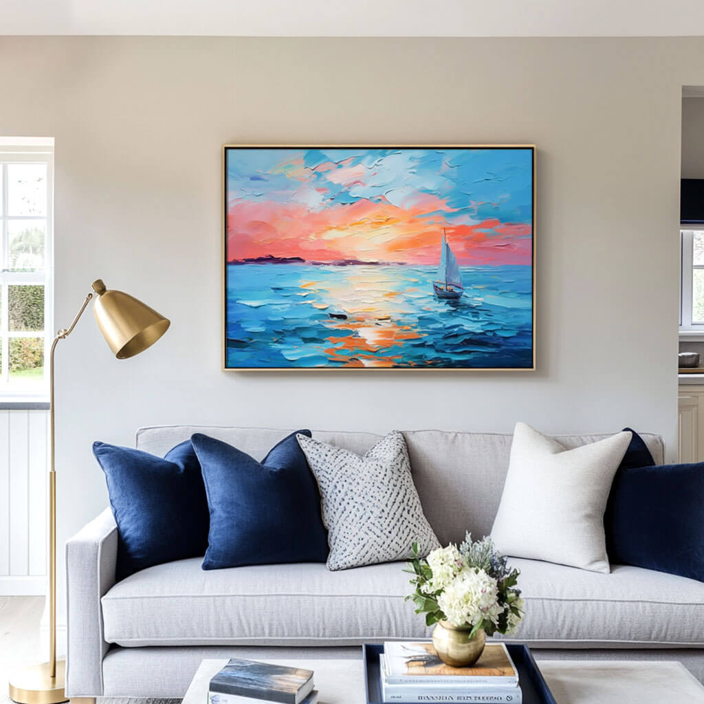 Vibrant Sunset Seascape | Colorful Sailboat Painting #AA 066