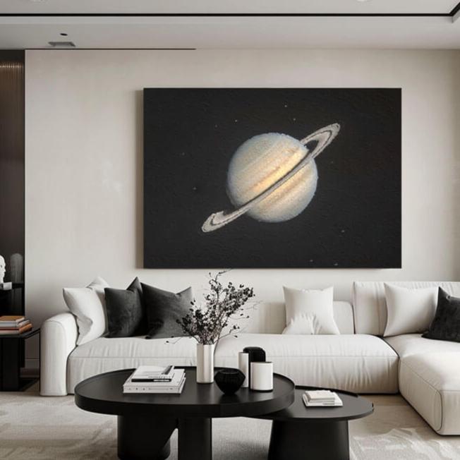 Textured Saturn Painting | 3D Planet Wall Art for Living Room