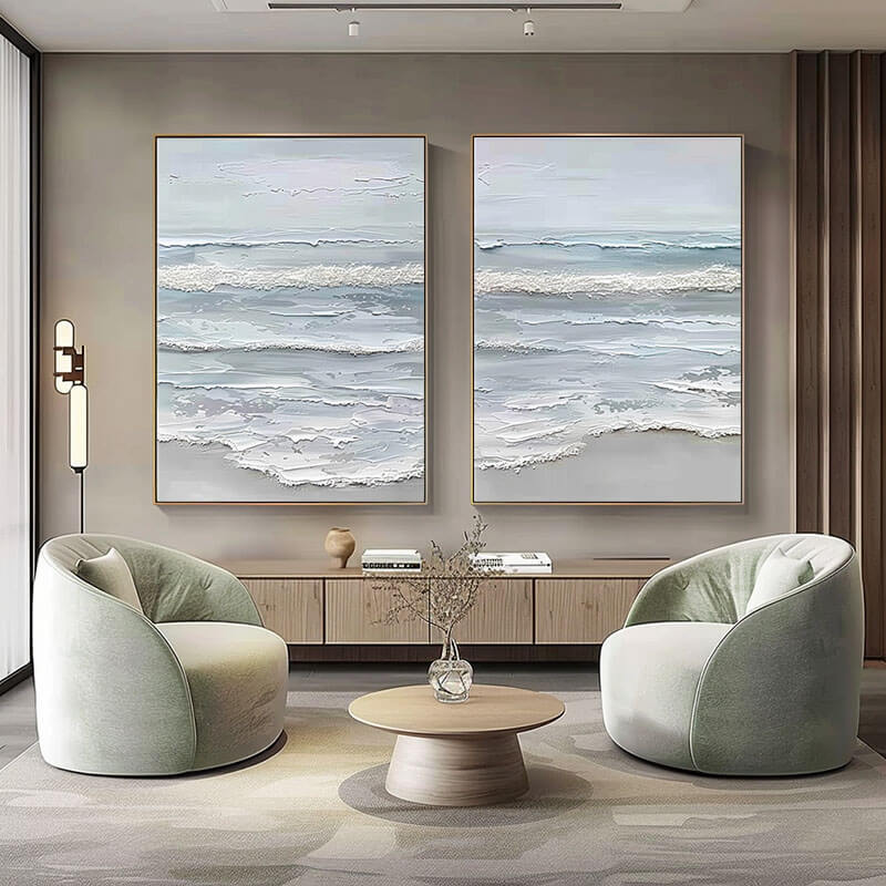 Textured 3D Seascape Diptych | Set of 2 Ocean Wall Art #AA 068
