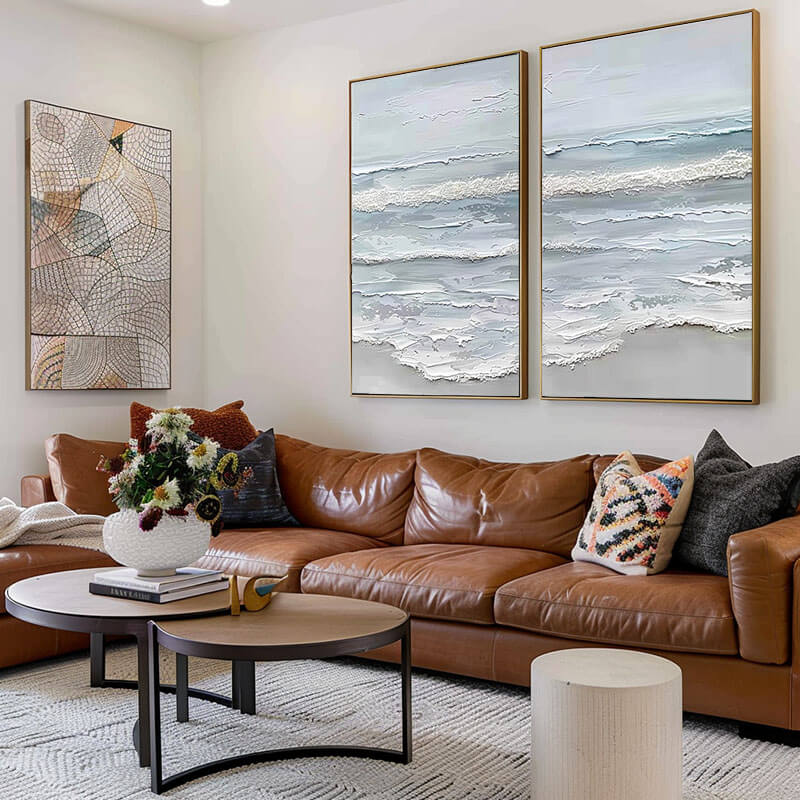 Textured 3D Seascape Diptych | Set of 2 Ocean Wall Art #AA 068