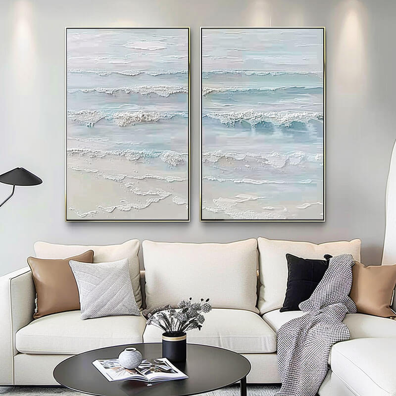Minimalist Coastal Wall Art | Serene Ocean Wave Painting Set