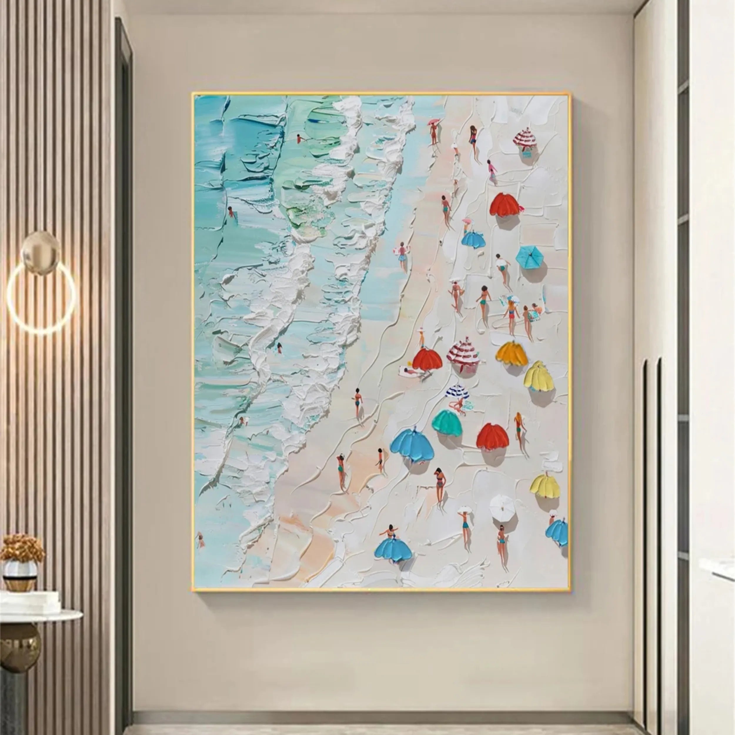 Impasto Aerial Beach Painting | Large Textured Coastal Scene Art