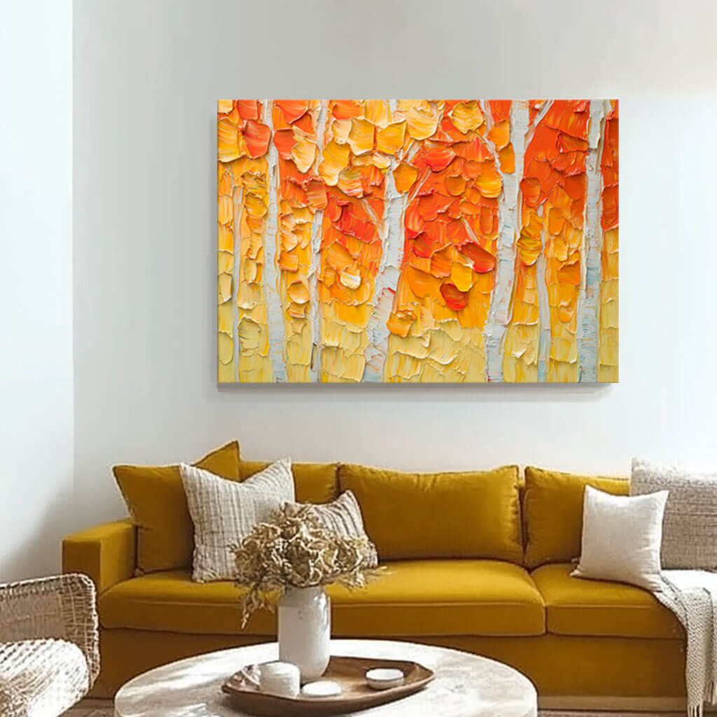 Golden Autumn Tree Hand-Painted Oil Painting | Textured Landscape #JJ 432