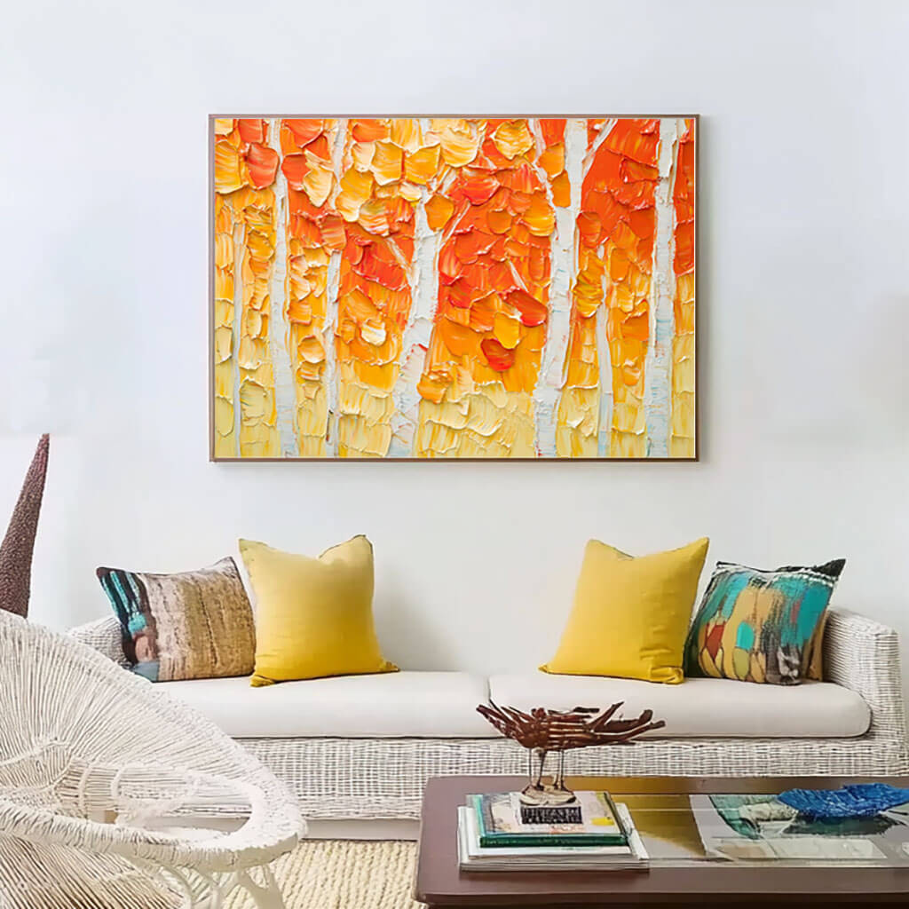 Golden Autumn Tree Hand-Painted Oil Painting | Textured Landscape #JJ 432