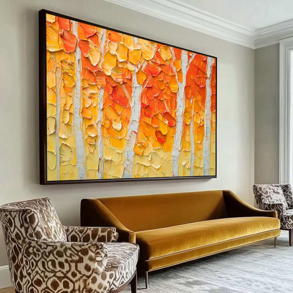 Golden Autumn Tree Hand-Painted Oil Painting | Textured Landscape #JJ 432