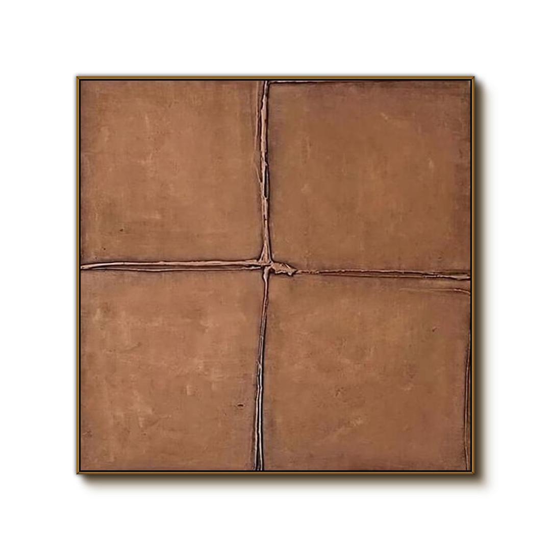 Modern Geometric Cross Painting | Textured Brown Wall Art #AA 252
