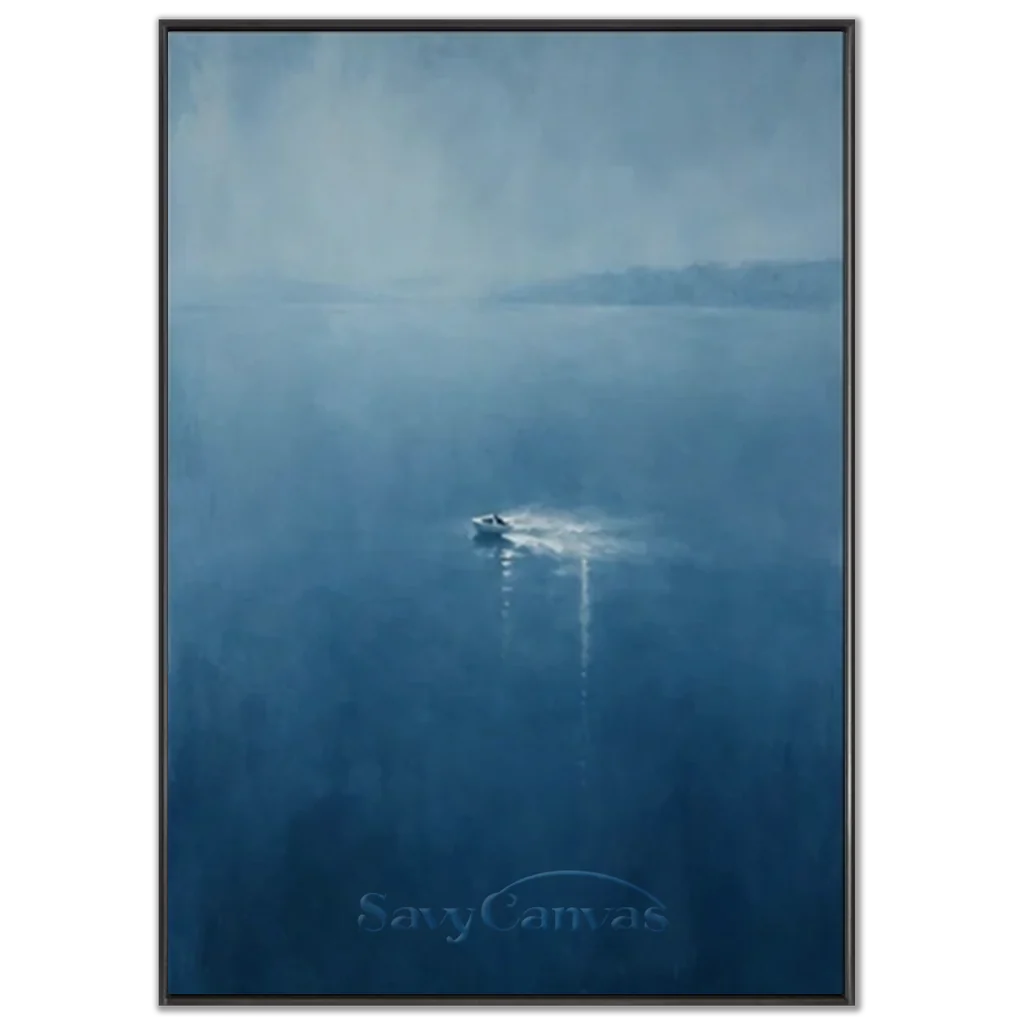 Handmade Blue Seascape Boat Oil Painting on Canvas # ZC 58