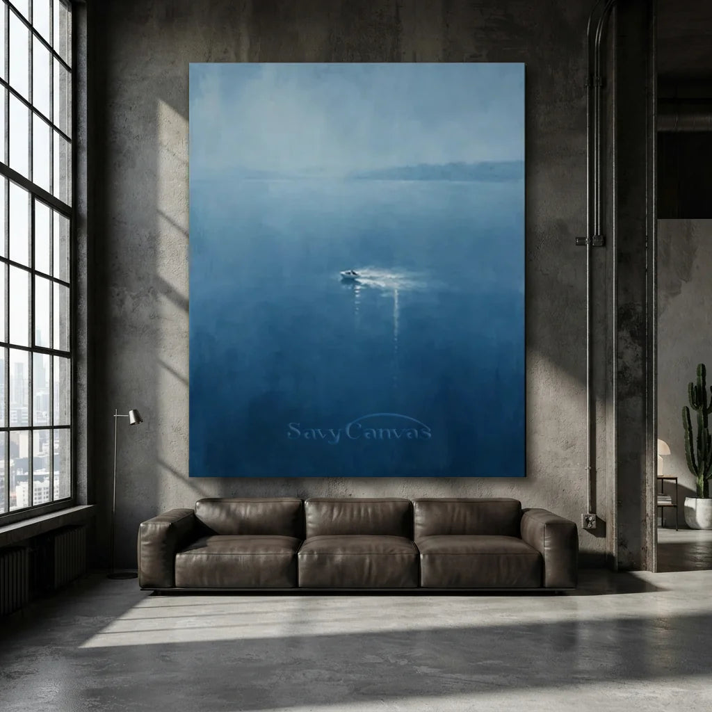 Handmade Blue Seascape Boat Oil Painting on Canvas # ZC 58
