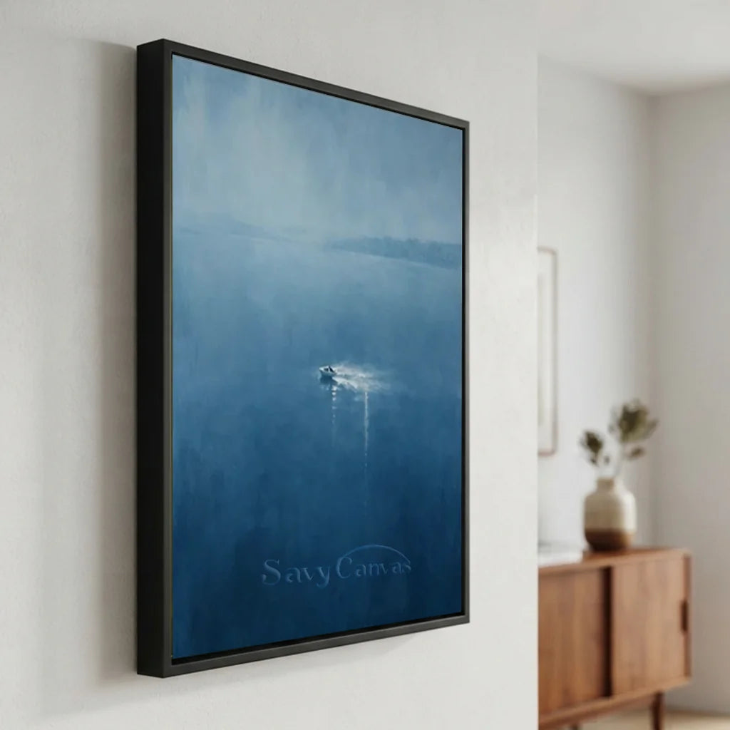 Handmade Blue Seascape Boat Oil Painting on Canvas # ZC 58