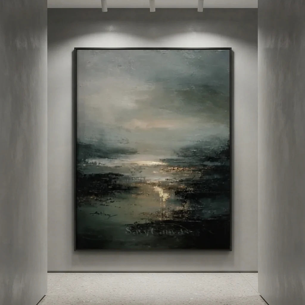 Handmade Dark Coastal Abstract Landscape Oil Painting #ZC 59