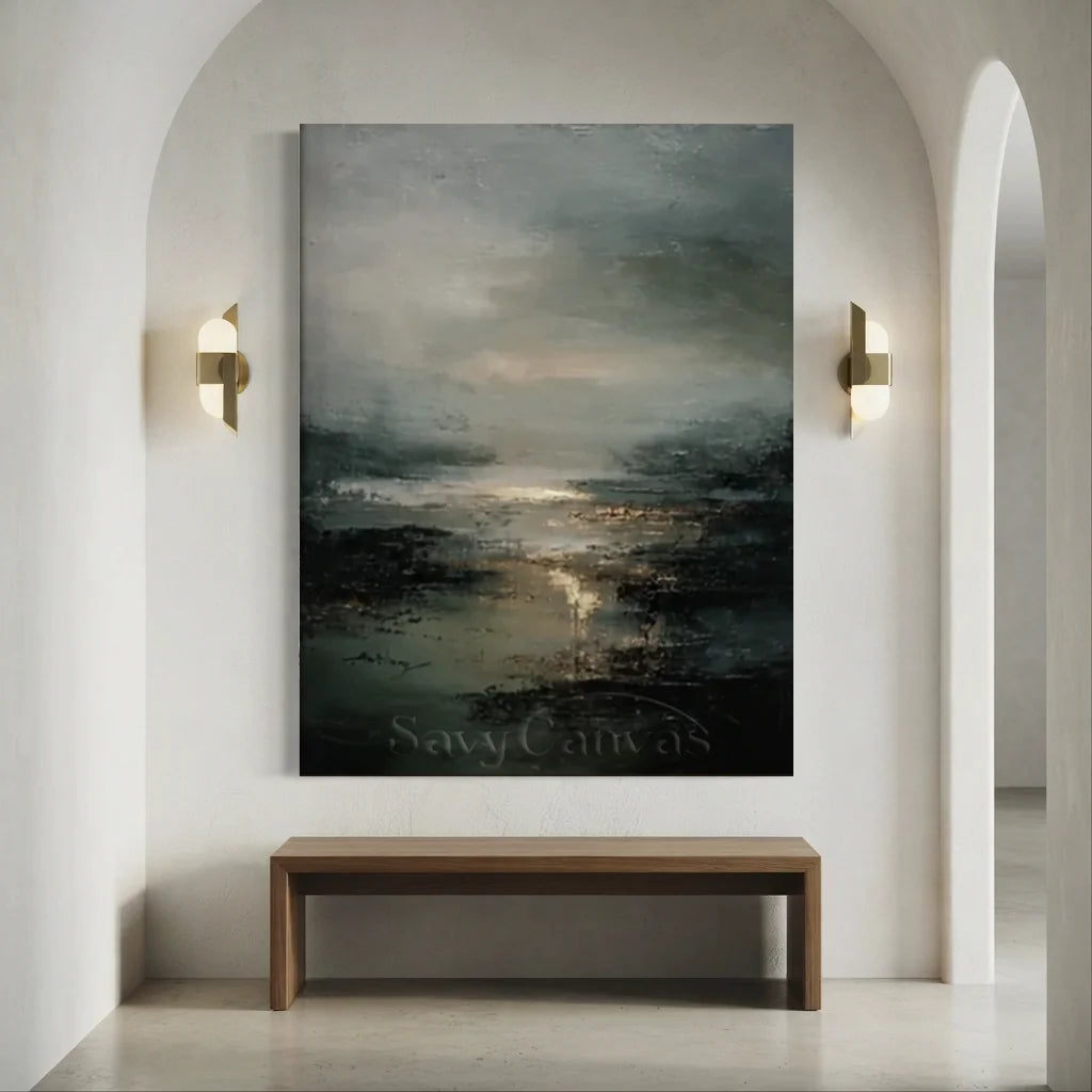Handmade Dark Coastal Abstract Landscape Oil Painting #ZC 59