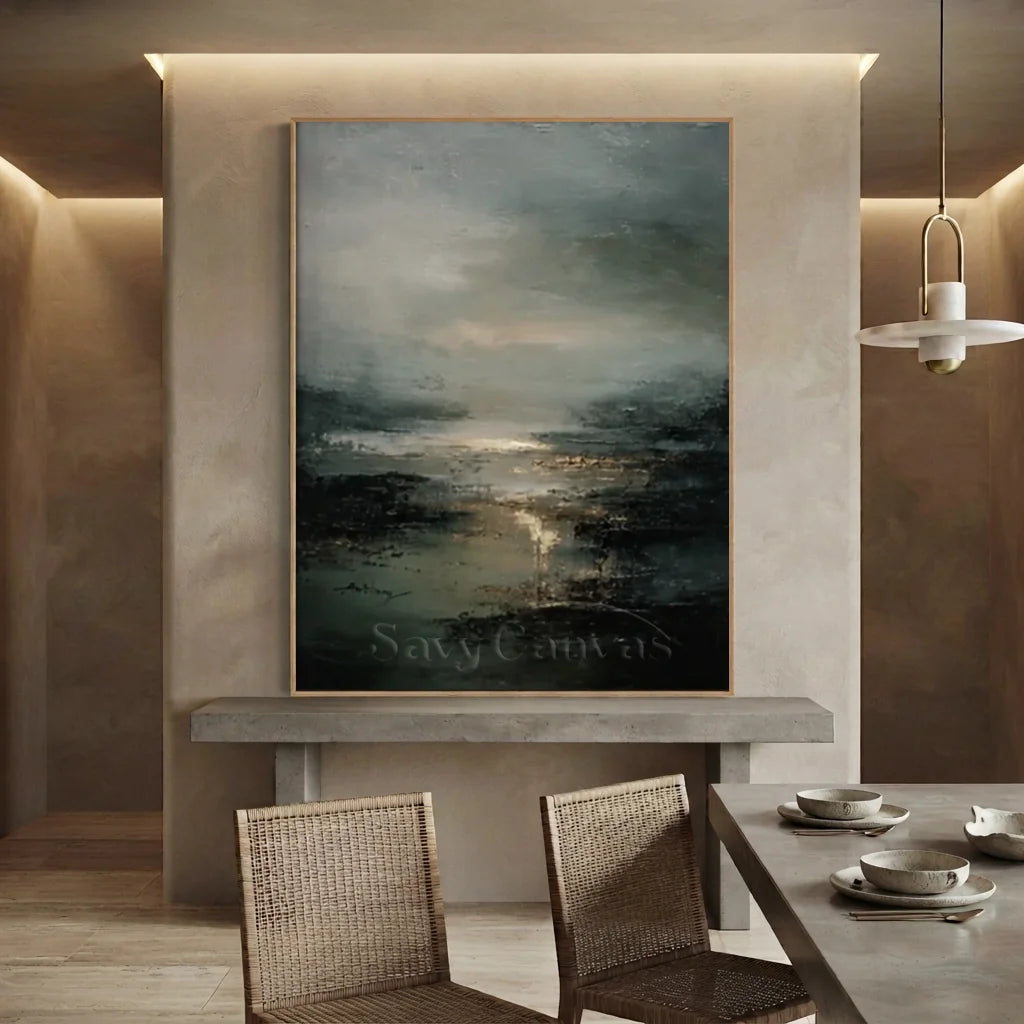 Handmade Dark Coastal Abstract Landscape Oil Painting #ZC 59