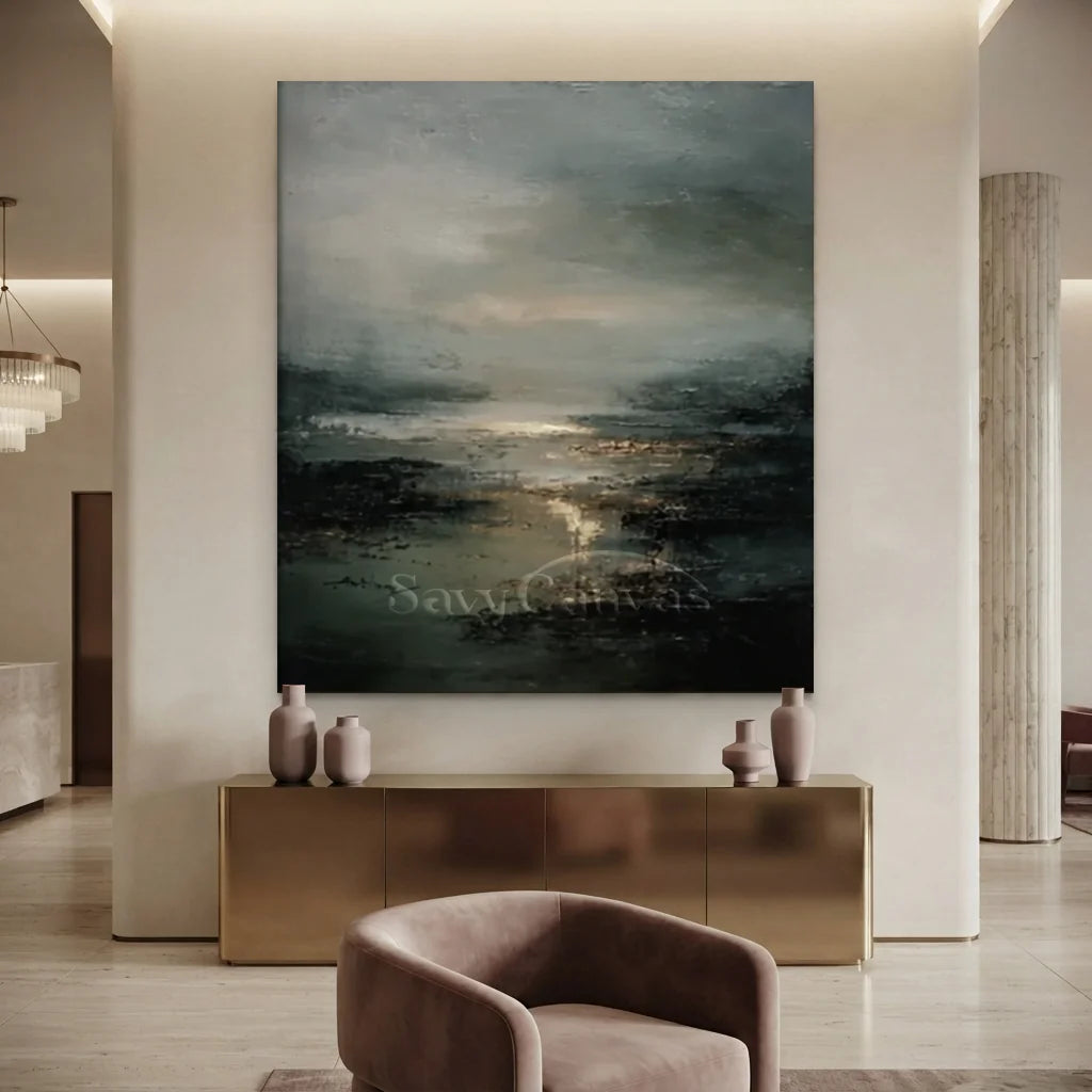 Handmade Dark Coastal Abstract Landscape Oil Painting #ZC 59
