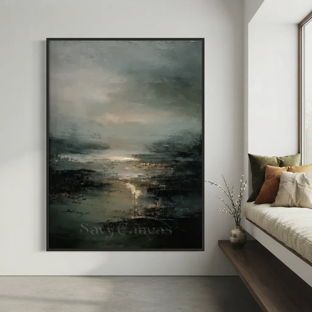 Handmade Dark Coastal Abstract Landscape Oil Painting #ZC 59