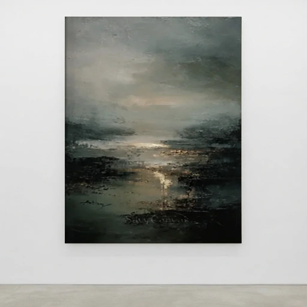 Handmade Dark Coastal Abstract Landscape Oil Painting #ZC 59