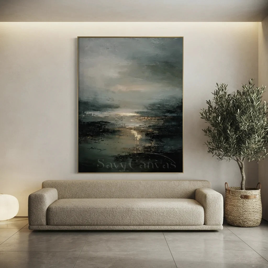 Handmade Dark Coastal Abstract Landscape Oil Painting #ZC 59