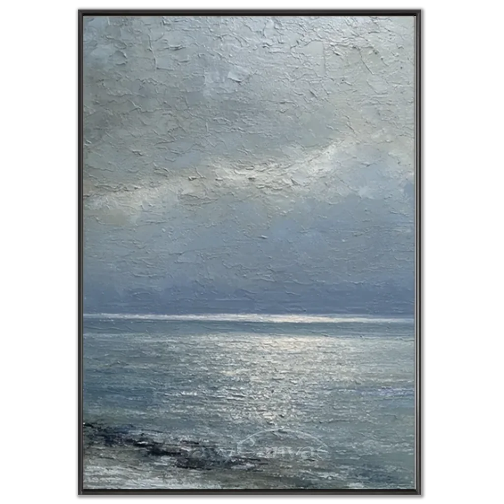 Handmade Grey Seascape Impressionist Oil Painting on Canvas #ZC 60