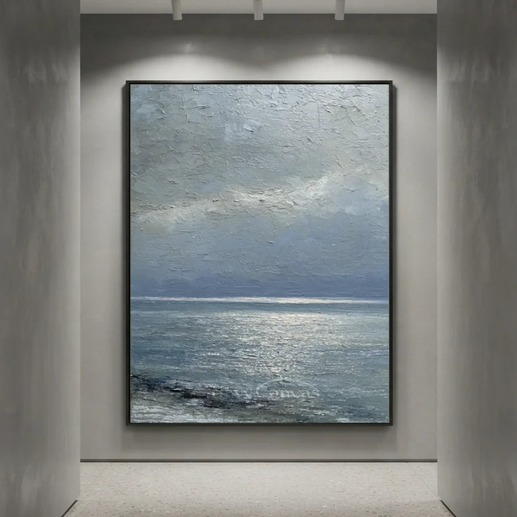 Handmade Grey Seascape Impressionist Oil Painting on Canvas #ZC 60