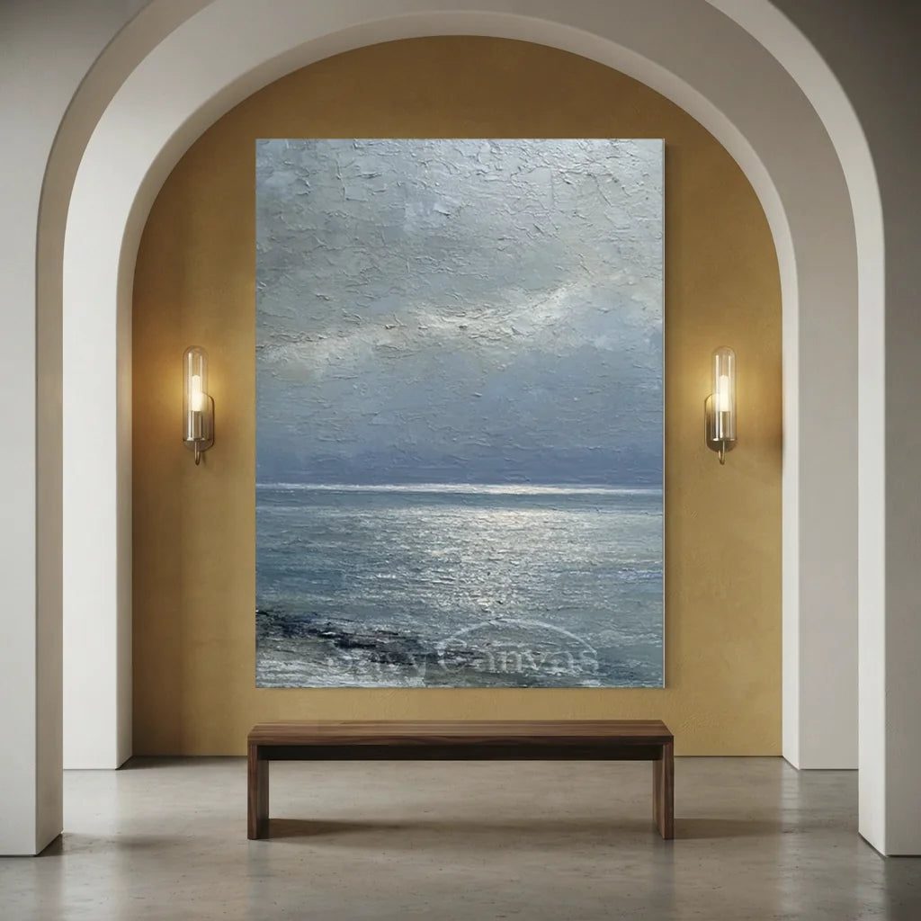 Handmade Grey Seascape Impressionist Oil Painting on Canvas #ZC 60