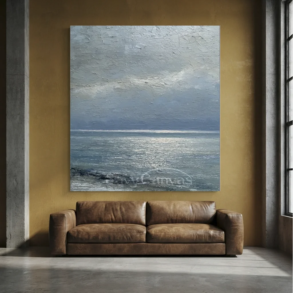 Handmade Grey Seascape Impressionist Oil Painting on Canvas #ZC 60