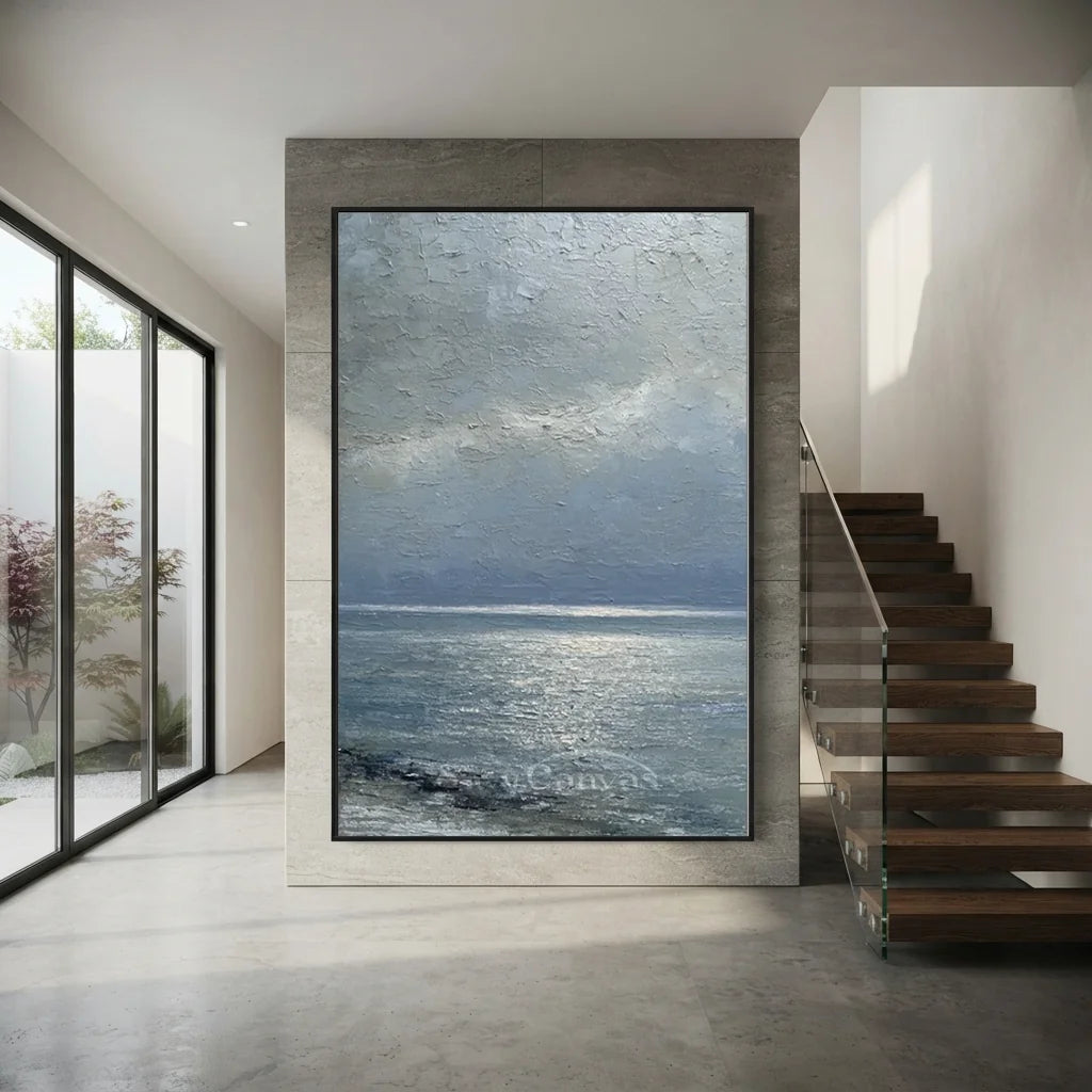 Handmade Grey Seascape Impressionist Oil Painting on Canvas #ZC 60