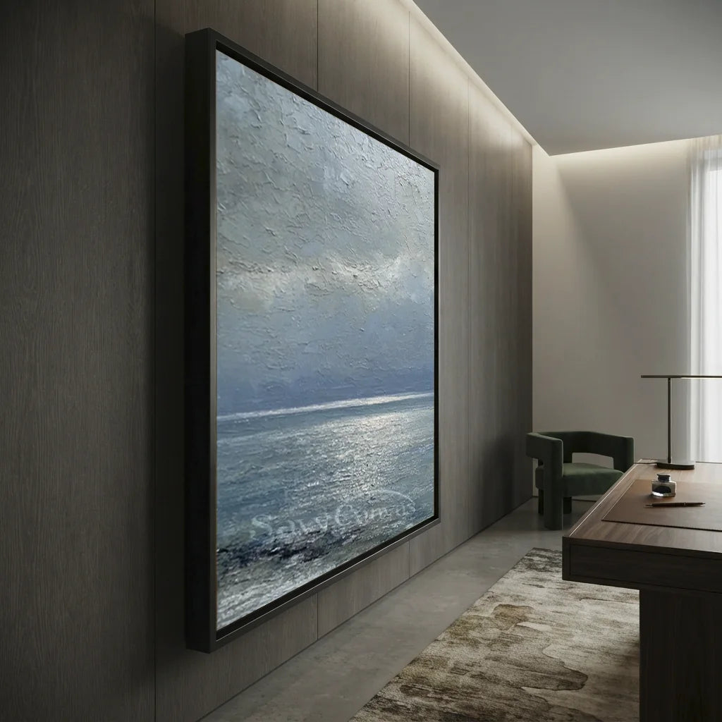 Handmade Grey Seascape Impressionist Oil Painting on Canvas #ZC 60
