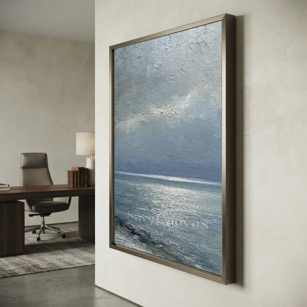 Handmade Grey Seascape Impressionist Oil Painting on Canvas #ZC 60
